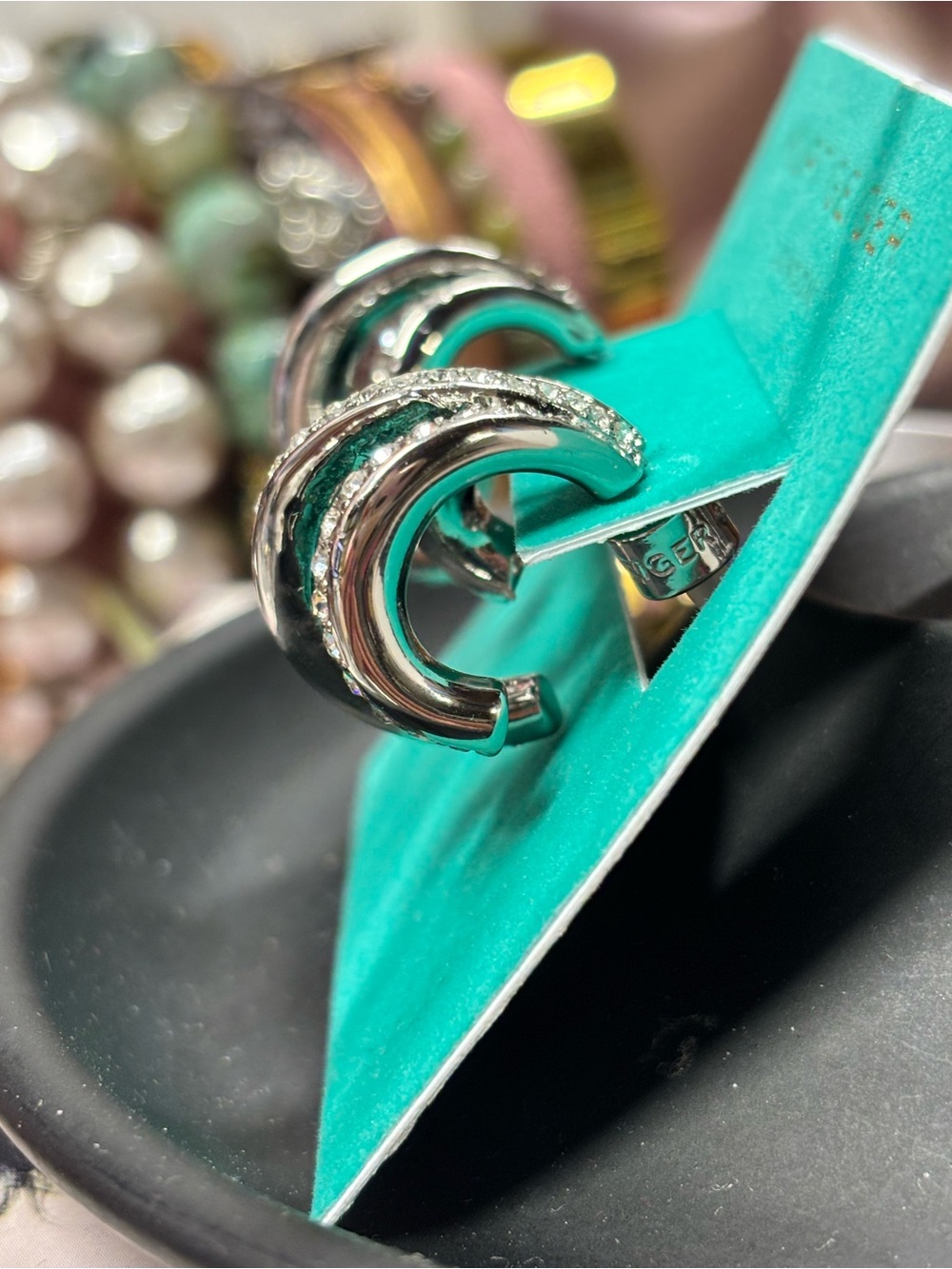 Kurt Geiger Silver Crystal Spiral Hoop Earrings - Picture 3 of 3